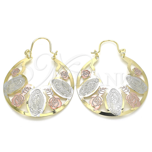 Argolla Mediana 02.351.0043.30 Oro Laminado, Diseño de Guadalupe y Flor, Pulido, Tres Tonos