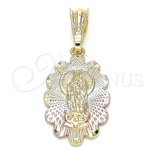 Dije Religioso 05.351.0066 Oro Laminado, Diseño de Guadalupe, Pulido, Tres Tonos