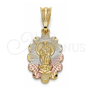 Dije Religioso 05.351.0066 Oro Laminado, Diseño de Guadalupe, Pulido, Tres Tonos