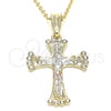 Dije Religioso 05.351.0069 Oro Laminado, Diseño de Crucifijo, con Blanca Cristal, Pulido, Tres Tonos