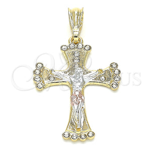 Dije Religioso 05.351.0069 Oro Laminado, Diseño de Crucifijo, con Blanca Cristal, Pulido, Tres Tonos
