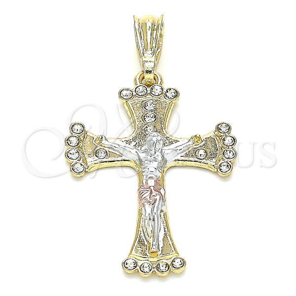 Dije Religioso 05.351.0069 Oro Laminado, Diseño de Crucifijo, con Blanca Cristal, Pulido, Tres Tonos