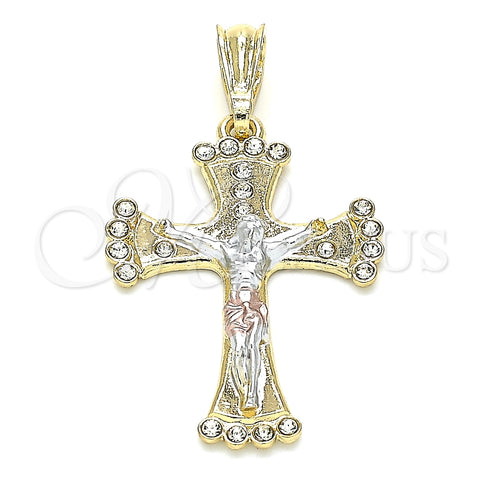 Dije Religioso 05.351.0069 Oro Laminado, Diseño de Crucifijo, con Blanca Cristal, Pulido, Tres Tonos
