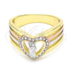 Anillo Multi Piedra 01.253.0029.08 Oro Laminado, Diseño de San Judas y Corazón, con Blanca Cristal, Pulido, Tres Tonos (Size 8)