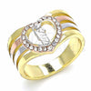 Anillo Multi Piedra 01.253.0029.09 Oro Laminado, Diseño de San Judas y Corazón, con Blanca Cristal, Pulido, Tres Tonos (Size 9)