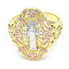 Anillo Elegante 01.253.0030.07 Oro Laminado, Diseño de San Judas, Pulido, Tres Tonos (Size 7)