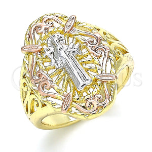 Anillo Elegante 01.253.0030.07 Oro Laminado, Diseño de San Judas, Pulido, Tres Tonos (Size 7)