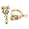 Argolla Huggie 02.210.0318.20 Oro Laminado, Diseño de Búho, con Multicolor Zirconia Cubica, Pulido, Tono Dorado