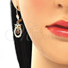 Juego de Arete y Dije de Adulto 10.210.0114.1 Oro Laminado, Diseño de Búho, con Granate and Negro Zirconia Cubica, Pulido, Tono Dorado
