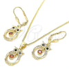 Juego de Arete y Dije de Adulto 10.210.0114.1 Oro Laminado, Diseño de Búho, con Granate and Negro Zirconia Cubica, Pulido, Tono Dorado