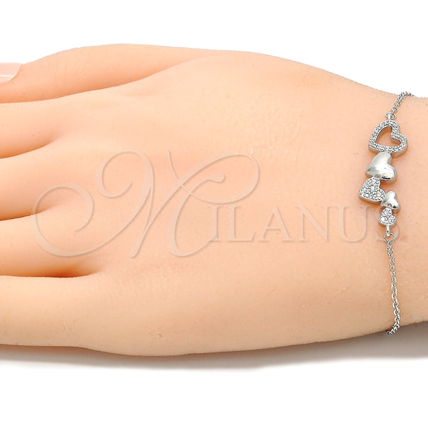 Pulsera Elegante 03.336.0057.07 Plata Rodinada, Diseño de Corazón, con Micro Pave Blanca, Pulido, Rodinado (Grosor 01 MM, 7 Pulgadas de Largo)