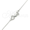 Pulsera Elegante 03.336.0057.07 Plata Rodinada, Diseño de Corazón, con Micro Pave Blanca, Pulido, Rodinado (Grosor 01 MM, 7 Pulgadas de Largo)