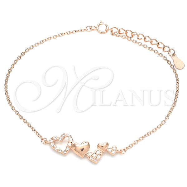 Pulsera Elegante 03.336.0057.1.07 Plata Rodinada, Diseño de Corazón, con Micro Pave Blanca, Pulido, Tono Rosado (Grosor 01 MM, 7 Pulgadas de Largo)