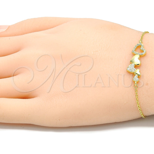 Pulsera Elegante 03.336.0057.2.08 Plata Rodinada, Diseño de Corazón, con Micro Pave Blanca, Pulido, Tono Dorado (Grosor 01 MM, 8 Pulgadas de Largo)