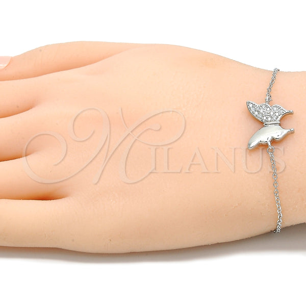 Pulsera Elegante 03.336.0058.07 Plata Rodinada, Diseño de Mariposa, con Zirconia Cubica Blanca, Pulido, Rodinado (Grosor 01 MM, 7 Pulgadas de Largo)