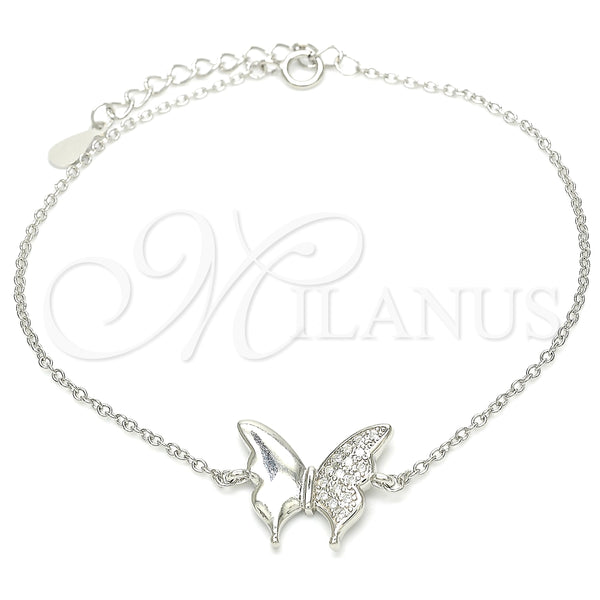 Pulsera Elegante 03.336.0058.07 Plata Rodinada, Diseño de Mariposa, con Zirconia Cubica Blanca, Pulido, Rodinado (Grosor 01 MM, 7 Pulgadas de Largo)