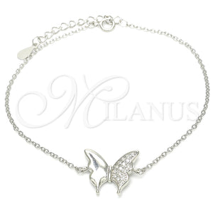 Pulsera Elegante 03.336.0058.07 Plata Rodinada, Diseño de Mariposa, con Zirconia Cubica Blanca, Pulido, Rodinado (Grosor 01 MM, 7 Pulgadas de Largo)