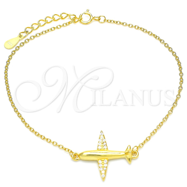 Pulsera Elegante 03.336.0059.2.07 Plata Rodinada, con Micro Pave Blanca, Pulido, Tono Dorado (Grosor 01 MM, 7 Pulgadas de Largo)