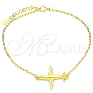 Pulsera Elegante 03.336.0059.2.07 Plata Rodinada, con Micro Pave Blanca, Pulido, Tono Dorado (Grosor 01 MM, 7 Pulgadas de Largo)