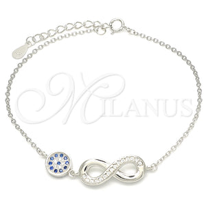 Pulsera Elegante 03.336.0060.07 Plata Rodinada, Diseño de Infinito, con Micro Pave Zafiro Azul y Cristal Blanca, Pulido, Rodinado (Grosor 01 MM, 7 Pulgadas de Largo)