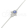 Pulsera Elegante 03.336.0061.08 Plata Rodinada, Diseño de Mano de Dios y Ojo Griego, con Micro Pave Blanca, Esmaltado Azul, Rodinado (Grosor 01 MM, 8 Pulgadas de Largo)