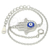 Pulsera Elegante 03.336.0061.08 Plata Rodinada, Diseño de Mano de Dios y Ojo Griego, con Micro Pave Blanca, Esmaltado Azul, Rodinado (Grosor 01 MM, 8 Pulgadas de Largo)