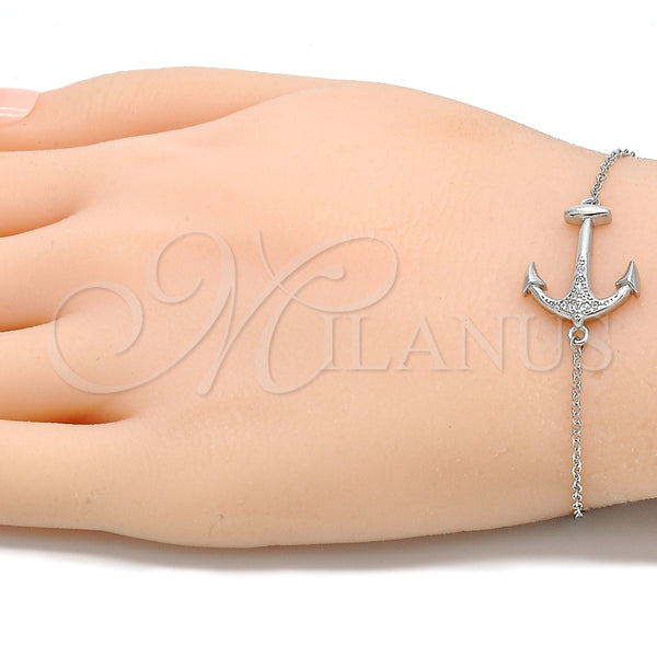 Pulsera Elegante 03.336.0062.08 Plata Rodinada, Diseño de Ancla, con Micro Pave Blanca, Pulido, Rodinado (Grosor 01 MM, 8 Pulgadas de Largo)