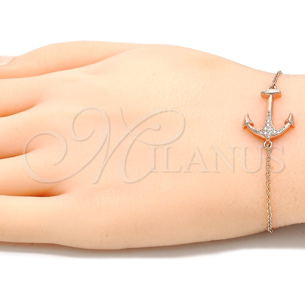 Pulsera Elegante 03.336.0062.1.08 Plata Rodinada, Diseño de Ancla, con Micro Pave Blanca, Pulido, Tono Rosado (Grosor 01 MM, 8 Pulgadas de Largo)
