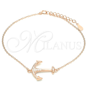 Pulsera Elegante 03.336.0062.1.08 Plata Rodinada, Diseño de Ancla, con Micro Pave Blanca, Pulido, Tono Rosado (Grosor 01 MM, 8 Pulgadas de Largo)