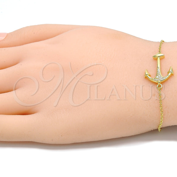 Pulsera Elegante 03.336.0062.2.08 Plata Rodinada, Diseño de Ancla, con Micro Pave Blanca, Pulido, Tono Dorado (Grosor 01 MM, 8 Pulgadas de Largo)