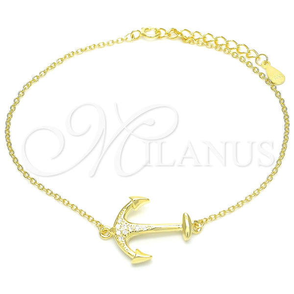 Pulsera Elegante 03.336.0062.2.08 Plata Rodinada, Diseño de Ancla, con Micro Pave Blanca, Pulido, Tono Dorado (Grosor 01 MM, 8 Pulgadas de Largo)