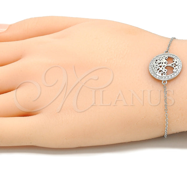 Pulsera Elegante 03.336.0063.07 Plata Rodinada, Diseño de Ãrbol, con Micro Pave Blanca, Pulido, Rodinado (Grosor 01 MM, 7 Pulgadas de Largo)