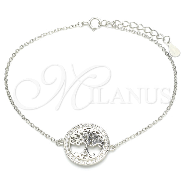Pulsera Elegante 03.336.0063.07 Plata Rodinada, Diseño de Ãrbol, con Micro Pave Blanca, Pulido, Rodinado (Grosor 01 MM, 7 Pulgadas de Largo)