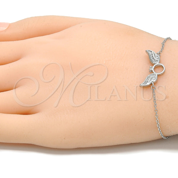 Pulsera Elegante 03.336.0065.08 Plata Rodinada, con Micro Pave Blanca, Pulido, Rodinado (Grosor 01 MM, 8 Pulgadas de Largo)