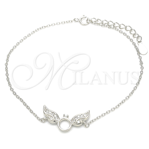 Pulsera Elegante 03.336.0065.08 Plata Rodinada, con Micro Pave Blanca, Pulido, Rodinado (Grosor 01 MM, 8 Pulgadas de Largo)