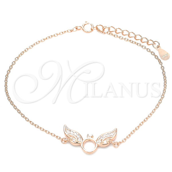 Pulsera Elegante 03.336.0065.1.08 Plata Rodinada, con Micro Pave Blanca, Pulido, Tono Rosado (Grosor 01 MM, 8 Pulgadas de Largo)