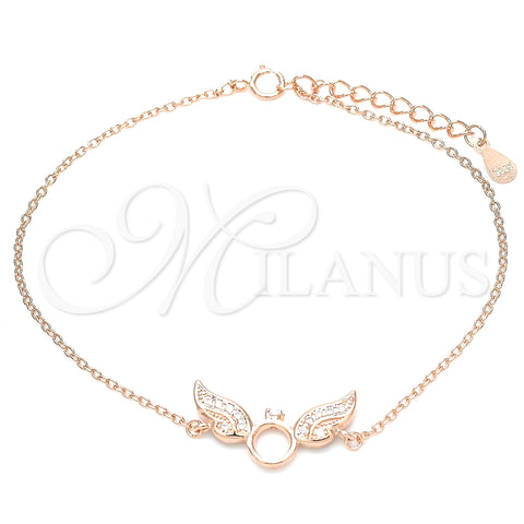 Pulsera Elegante 03.336.0065.1.08 Plata Rodinada, con Micro Pave Blanca, Pulido, Tono Rosado (Grosor 01 MM, 8 Pulgadas de Largo)