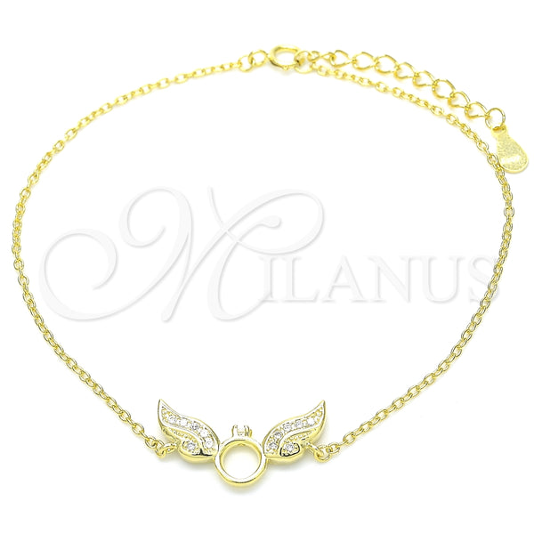 Pulsera Elegante 03.336.0065.2.08 Plata Rodinada, con Micro Pave Blanca, Pulido, Tono Dorado (Grosor 01 MM, 8 Pulgadas de Largo)