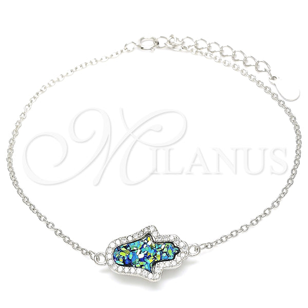 Pulsera Elegante 03.336.0066.07 Plata Rodinada, Diseño de Mano de Dios, con Zirconia Cubica Blanca, Pulido, Rodinado (Grosor 01 MM, 7 Pulgadas de Largo)