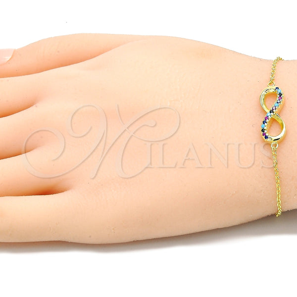Pulsera Elegante 03.336.0067.2.08 Plata Rodinada, Diseño de Infinito, con Zirconia Cubica Blanca, Pulido, Tono Dorado (Grosor 01 MM, 8 Pulgadas de Largo)