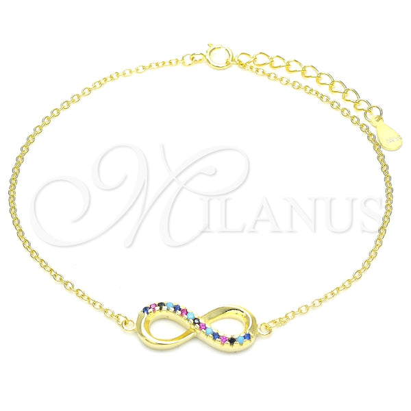 Pulsera Elegante 03.336.0067.2.08 Plata Rodinada, Diseño de Infinito, con Zirconia Cubica Blanca, Pulido, Tono Dorado (Grosor 01 MM, 8 Pulgadas de Largo)