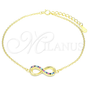 Pulsera Elegante 03.336.0067.2.08 Plata Rodinada, Diseño de Infinito, con Zirconia Cubica Blanca, Pulido, Tono Dorado (Grosor 01 MM, 8 Pulgadas de Largo)