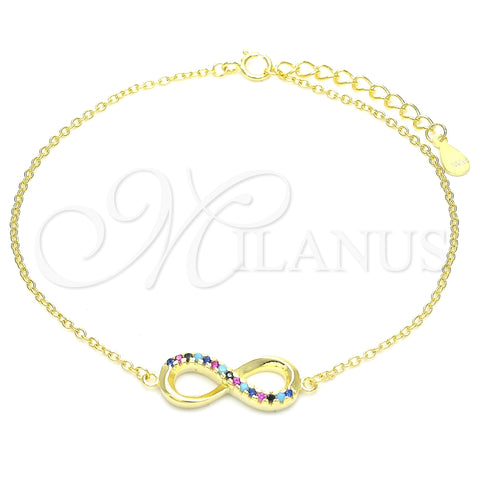 Pulsera Elegante 03.336.0067.2.08 Plata Rodinada, Diseño de Infinito, con Zirconia Cubica Blanca, Pulido, Tono Dorado (Grosor 01 MM, 8 Pulgadas de Largo)