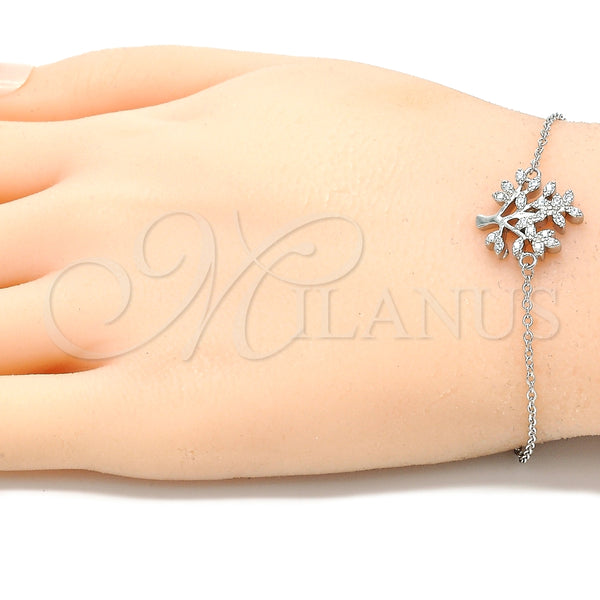 Pulsera Elegante 03.336.0068.08 Plata Rodinada, Diseño de Ãrbol, con Zirconia Cubica Blanca, Pulido, Rodinado (Grosor 01 MM, 8 Pulgadas de Largo)