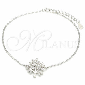Pulsera Elegante 03.336.0068.08 Plata Rodinada, Diseño de Ãrbol, con Zirconia Cubica Blanca, Pulido, Rodinado (Grosor 01 MM, 8 Pulgadas de Largo)