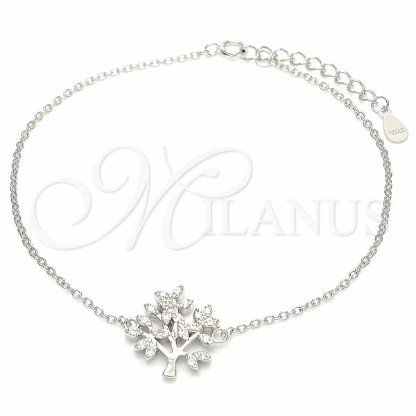 Pulsera Elegante 03.336.0068.08 Plata Rodinada, Diseño de Ãrbol, con Zirconia Cubica Blanca, Pulido, Rodinado (Grosor 01 MM, 8 Pulgadas de Largo)
