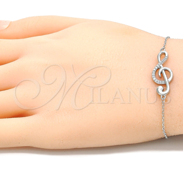 Pulsera Elegante 03.336.0070.08 Plata Rodinada, Diseño de Nota Musical, con Micro Pave Blanca, Pulido, Rodinado (Grosor 01 MM, 8 Pulgadas de Largo)