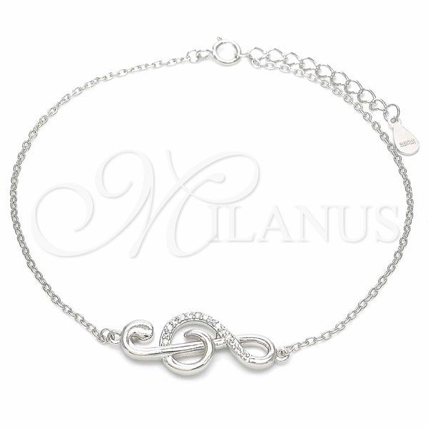 Pulsera Elegante 03.336.0070.08 Plata Rodinada, Diseño de Nota Musical, con Micro Pave Blanca, Pulido, Rodinado (Grosor 01 MM, 8 Pulgadas de Largo)
