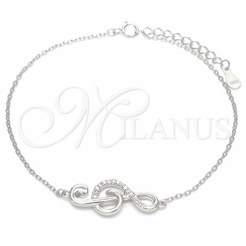 Pulsera Elegante 03.336.0070.08 Plata Rodinada, Diseño de Nota Musical, con Micro Pave Blanca, Pulido, Rodinado (Grosor 01 MM, 8 Pulgadas de Largo)