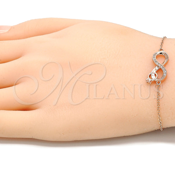 Pulsera Elegante 03.336.0071.1.08 Plata Rodinada, Diseño de Infinito, con Micro Pave Blanca y Zirconia Cubica Blanca, Pulido, Tono Rosado (Grosor 01 MM, 8 Pulgadas de Largo)
